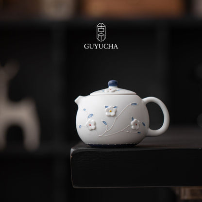 Handmade Ceramic Xishi Teapot 200ml Embossed Flower Glazed Tea Pot For Women
