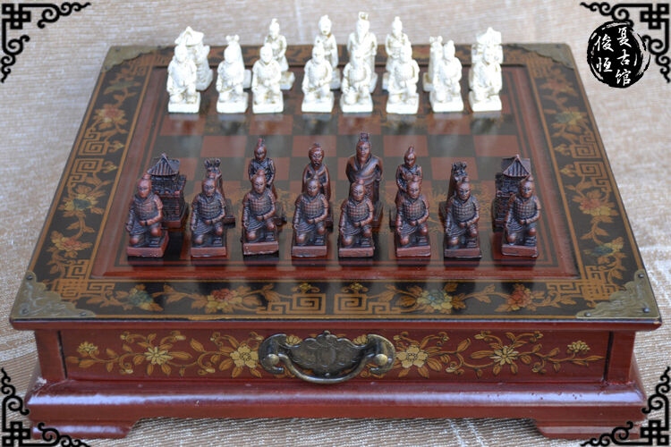 32 pieces chess,CHINESE Terracota Warrior,wood GIFT box set Qin empire Army game