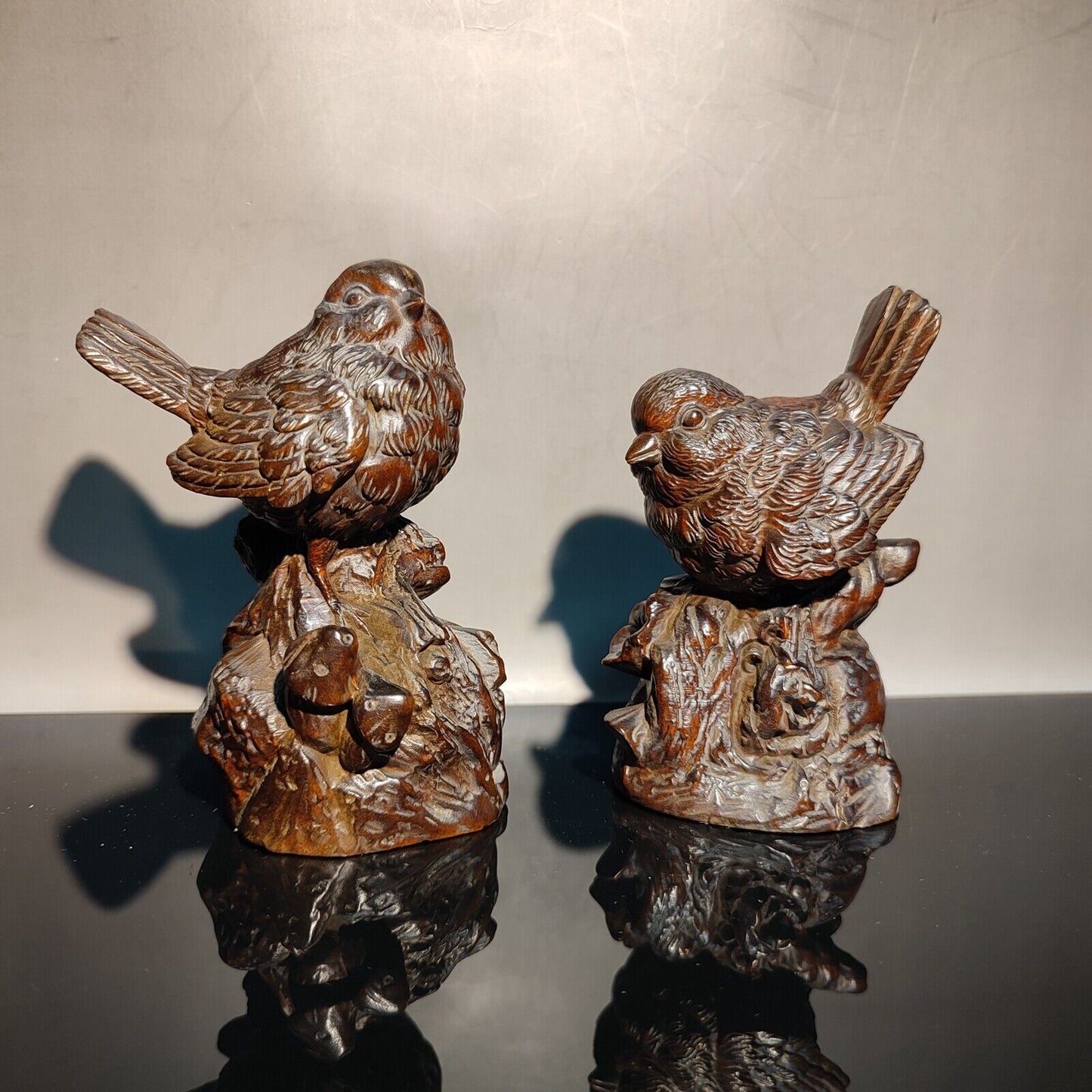 A Pair Wooden Bird Carving Decorative Sculpture Home Decor Boxwood Gift Room Art