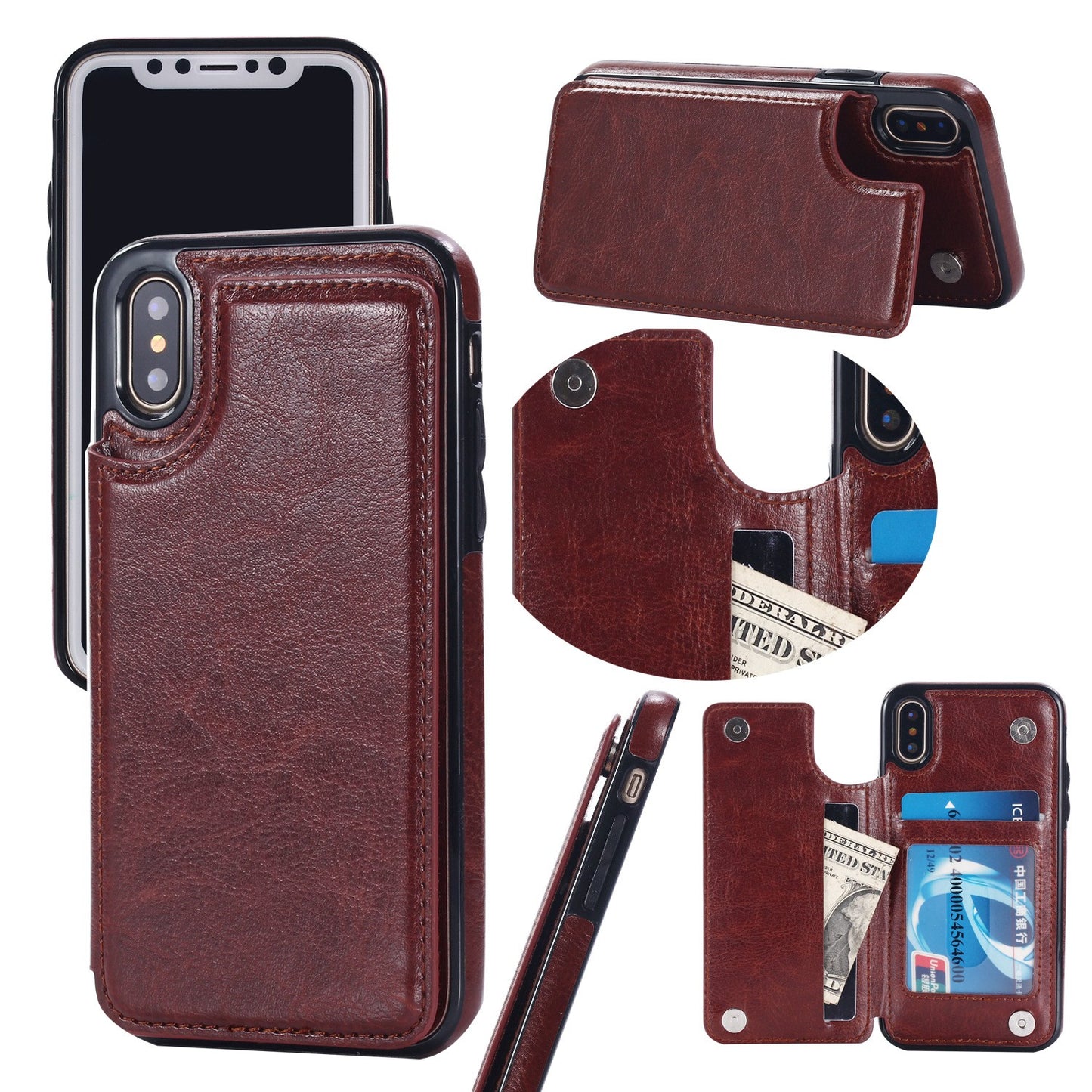 For iPhone 17/16 Pro Max/15/14/13/12 Leather Card Holder Wallet Phone Case