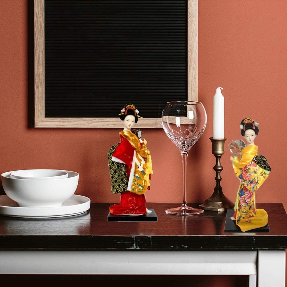 Japanese Lovely Geisha Figurines Dolls with Kimono New House Office Decoration