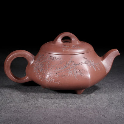 Chinese Yixing Purple Clay Teapot Zisha Ceramic Bamboo Peach Blossom Tea Set Art