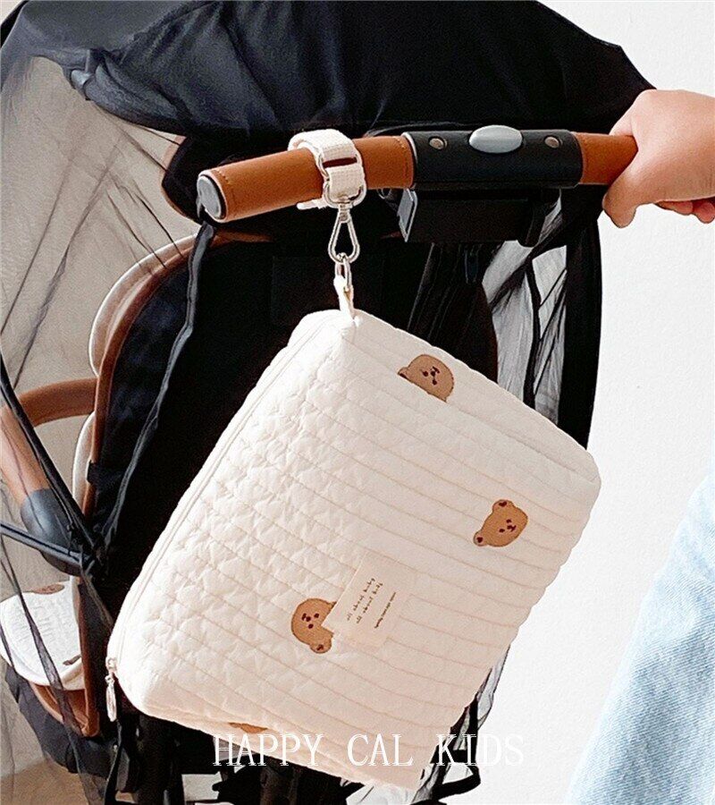 Baby Stroller Bag Baby Beige Zipper Diaper Handbag Mummy Shoulder Bag Traveling