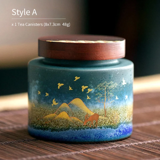 Golden Deer Ceramic Tea Canisters for Storage Food and Tea