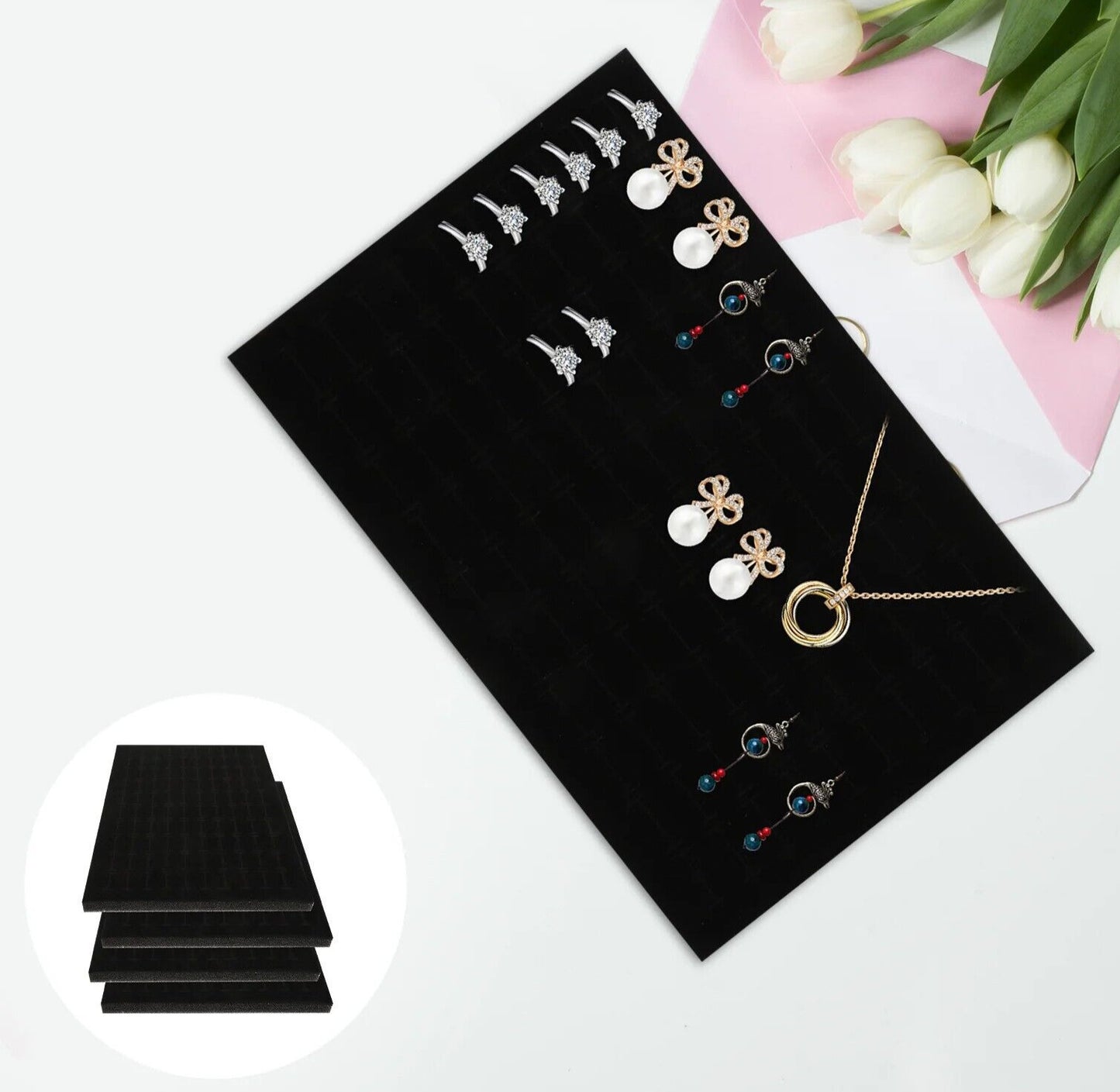 Jewelry Insert Tray Pad Sponge Mat Display Earring Ring Holder Organizer 28x18cm