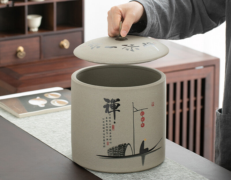 Tea Canister Crude Pottery Tea Caddy Storage For Pu'er Tea Cake Big Jar With Lid