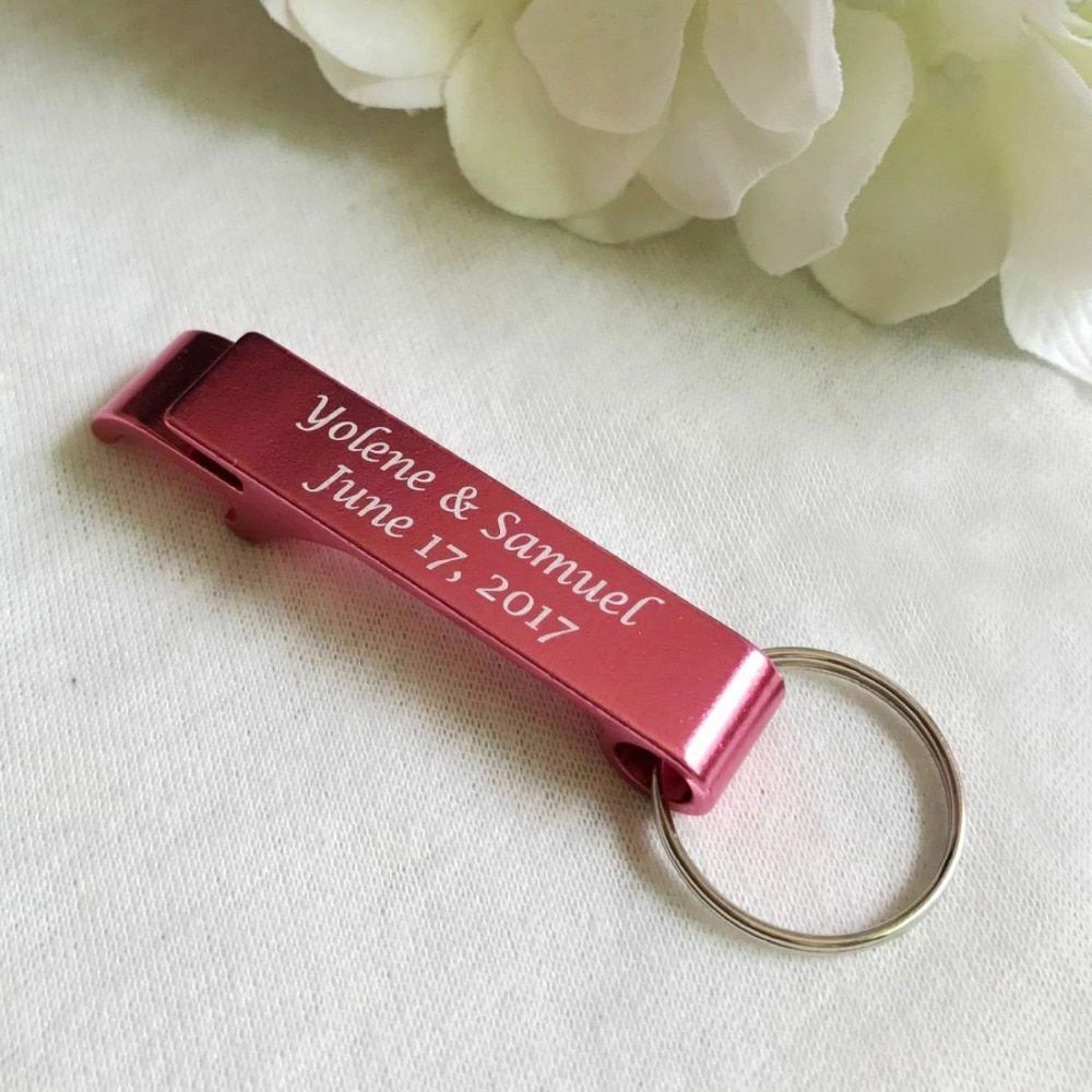 Personalized Bottle Opener 50pcs Custom Engraved Key Rings Wedding Name Gift Day
