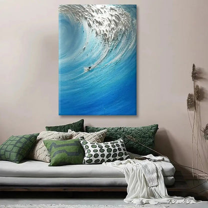Hand-Painted Surfers Sea Sports Impasto Art Oil Painting Original Blue White