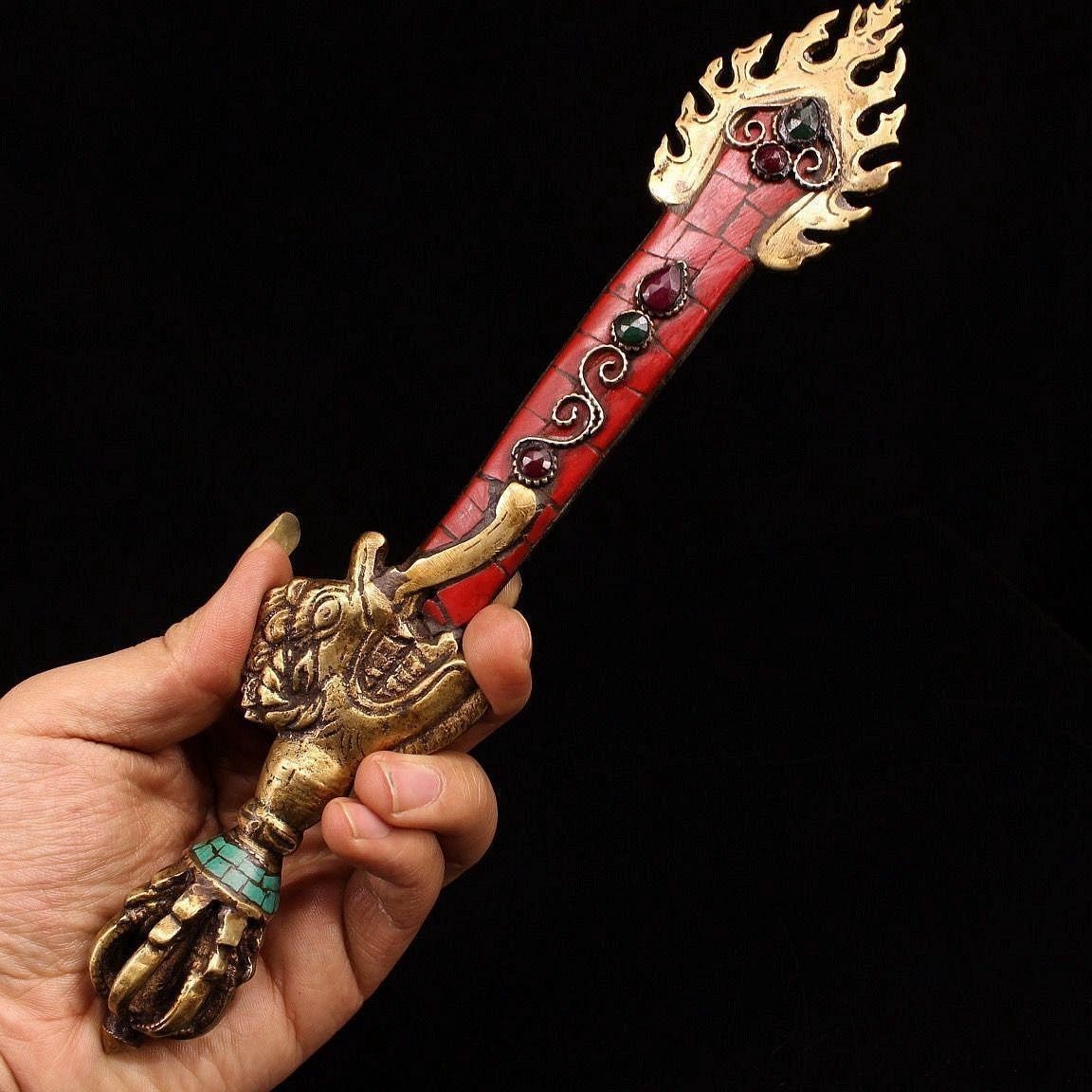 Nepal Pure Copper Manjushri Wisdom Sword Tibetan Tantric Dharma Artifact