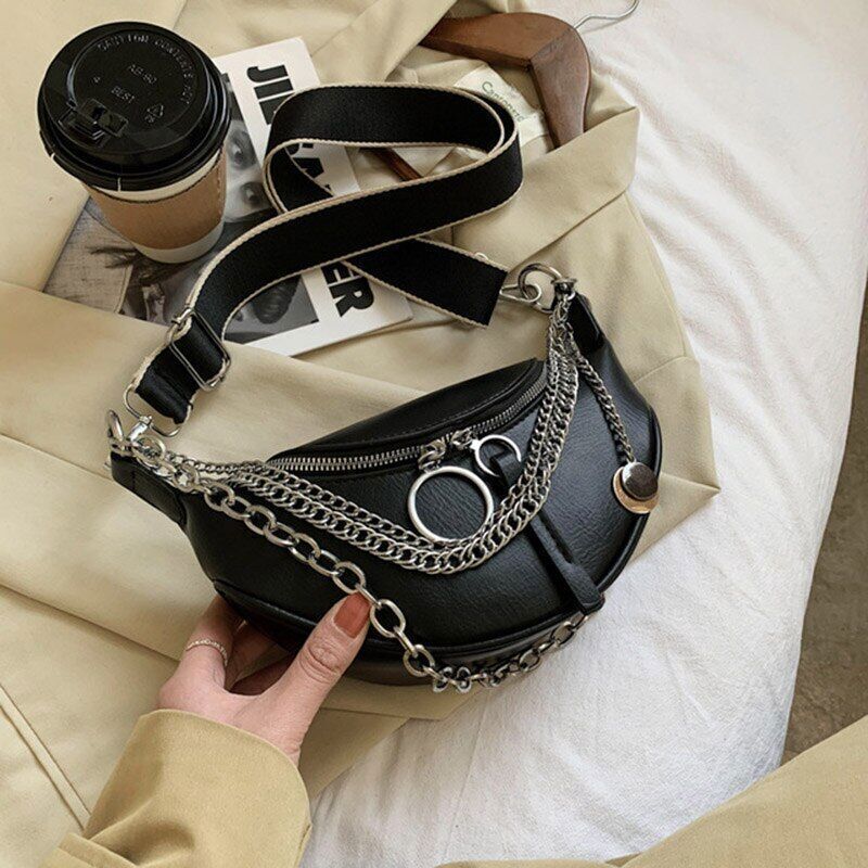Chain Waist Belt Bag Women Leather Crossbody Fashion Phone Pack Purse Ladies