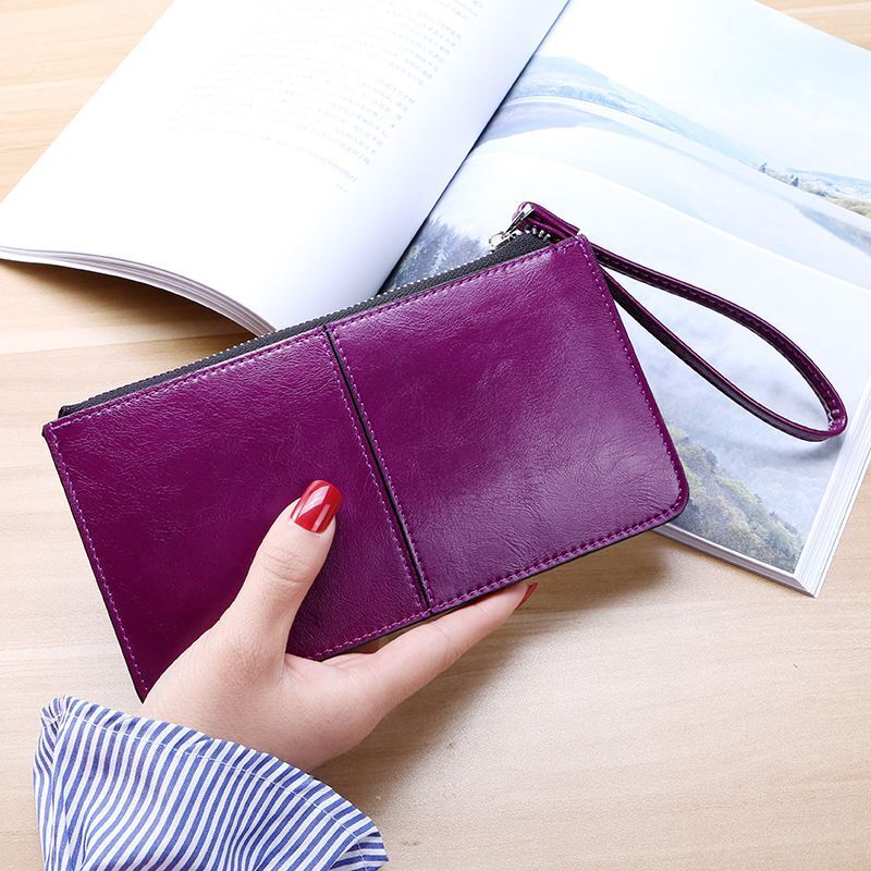 Vintage Synthetic Leather Zipper Clutch Wallet Large Coin Purse Card Holder 1 PC