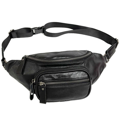 Black Men Real Cow Leather Small Belt Bum Bag Waist Fanny Pack Sport Backpack