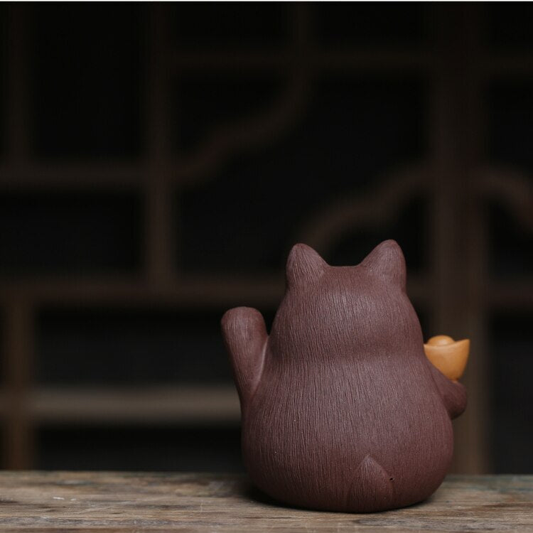 Zisha Teapets From Yixing Lucky Cat Chinese Tea Set Decoration