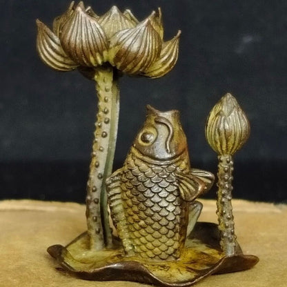 Collection bronze statue fish figure talbe decor tea pet incense burner holder