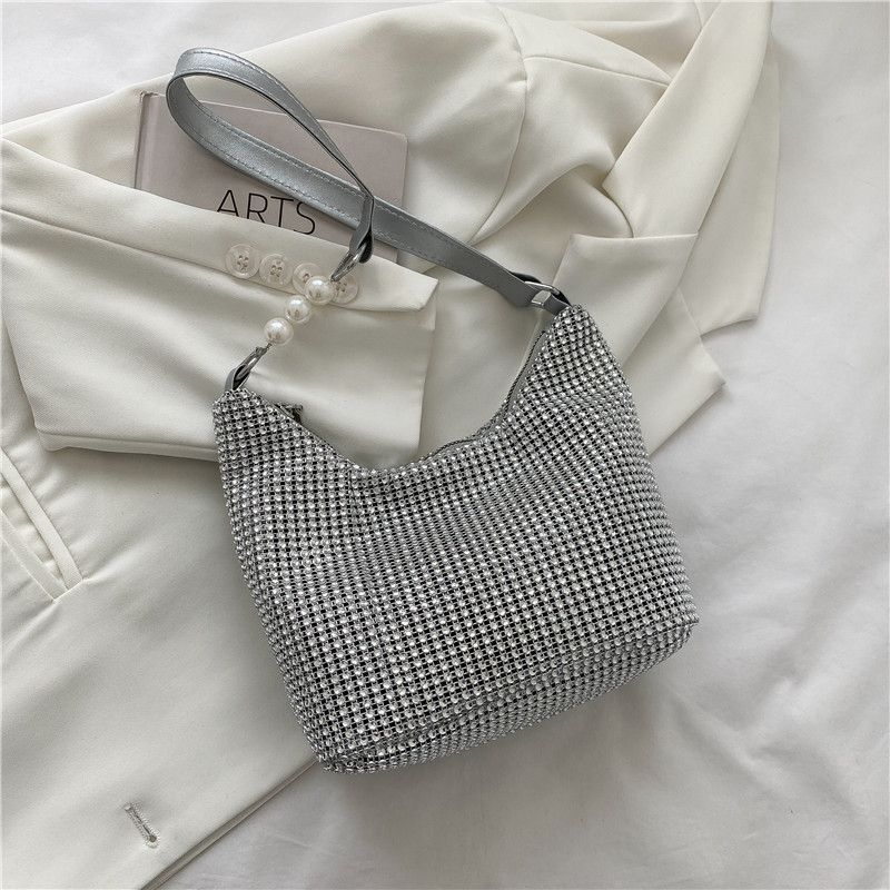 Fashion Rhinestone Square Bag Messenger Pearl Chain Shoulder Bags Purse Square