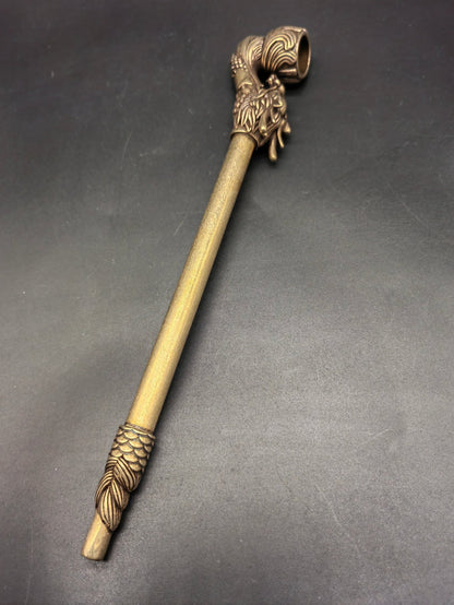 8.8"IN Chinese Collectible Hand-Carved Dragon Head Retro brass Tobacco Pipe