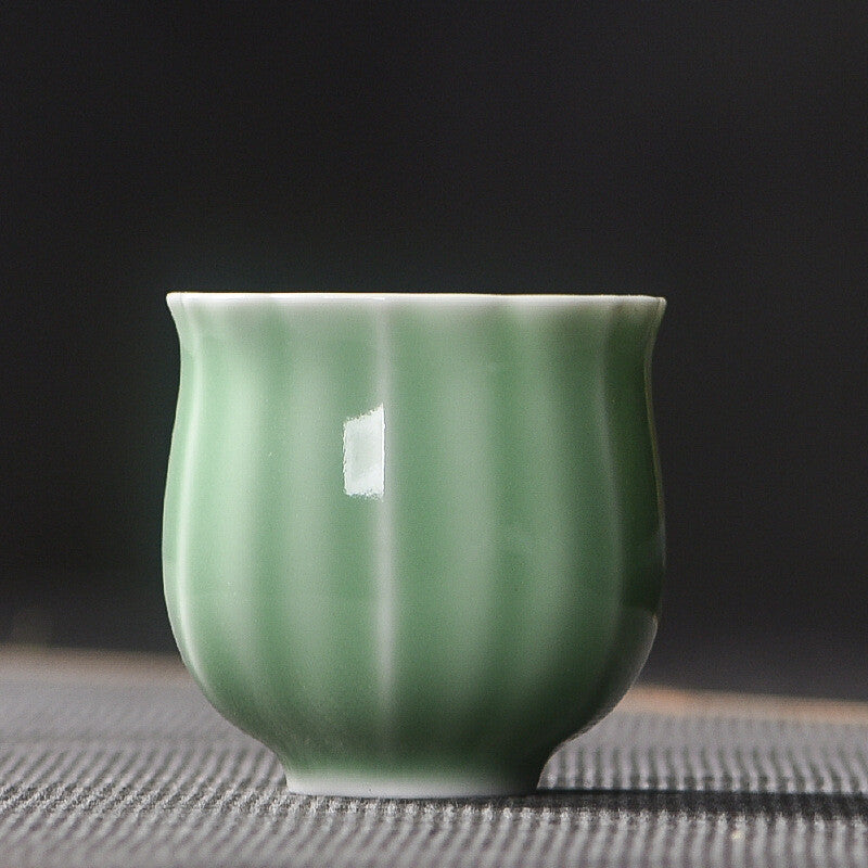One Tea Cup Petal Design Longquan Celadon Porcelain Cup Ceramic Solid Color 80ml