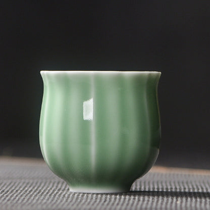 One Tea Cup Petal Design Longquan Celadon Porcelain Cup Ceramic Solid Color 80ml