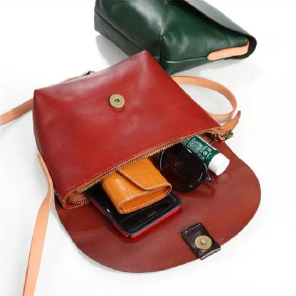 Small Bag Genuine Leather Handmade Retro Messenger Bag Acrylic Shell Shape Green