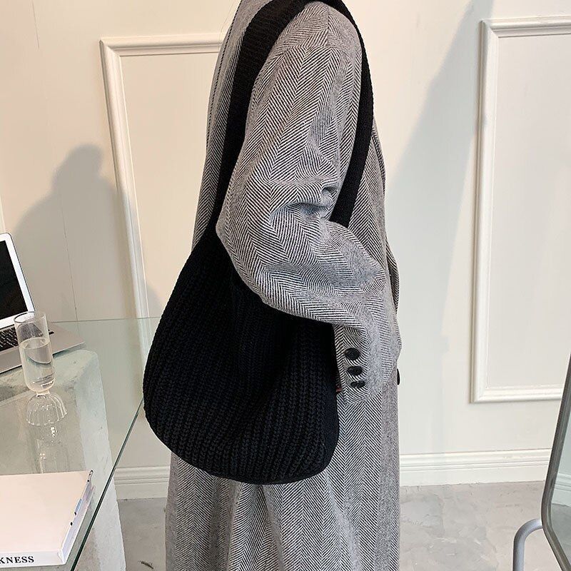 Shoulder Large Handbags Autumn Winter Knitting Shopping Handle Women Shopper Bag