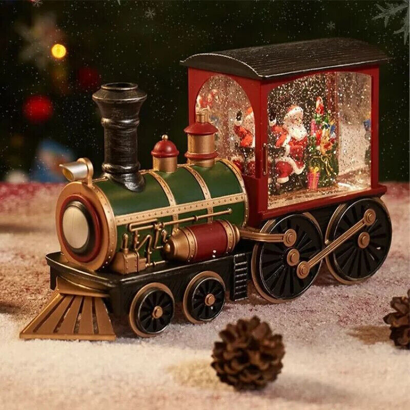 Christmas Ornaments Santa Claus Snowman Train Crystal Ball Table Music Box Decor