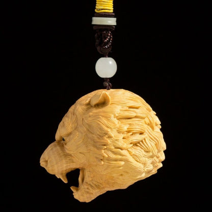 Boxwood Zodiac Tiger Head Hand Piece 1.97*2.36in Wood Carving