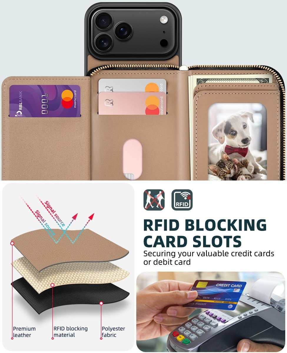 Compatible with Iphone 17 Pro Max Crossbody Wallet Case with Card Holder, PU Lea
