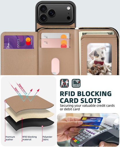 Compatible with Iphone 17 Pro Max Crossbody Wallet Case with Card Holder, PU Lea