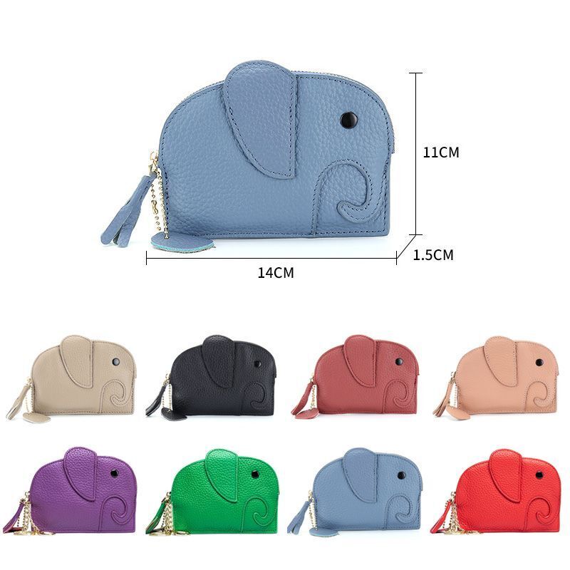 Elephant Coin Purse Lichee Pattern Genuine Leather Zipper Wallet High Quality