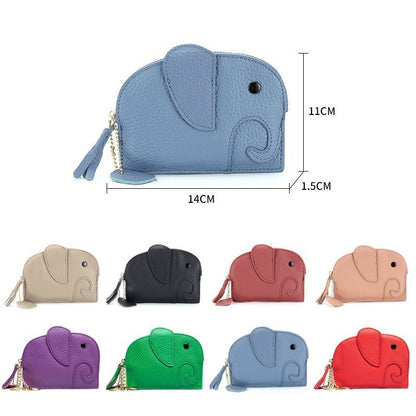 Elephant Coin Purse Lichee Pattern Genuine Leather Zipper Wallet High Quality