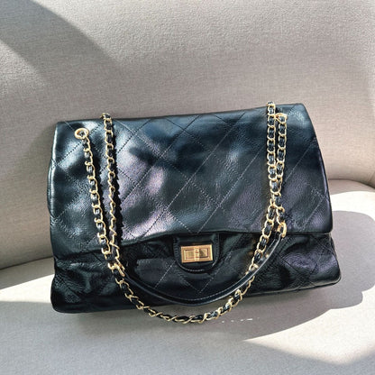 33/39cm Large Quilted Real Leather Flap Purse Shoulder Bag Chain Handbag Fashion