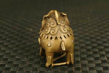 Bronze Kirin Figure Statue Tea Pet Incense Burner Buddha Good Stand Chinese
