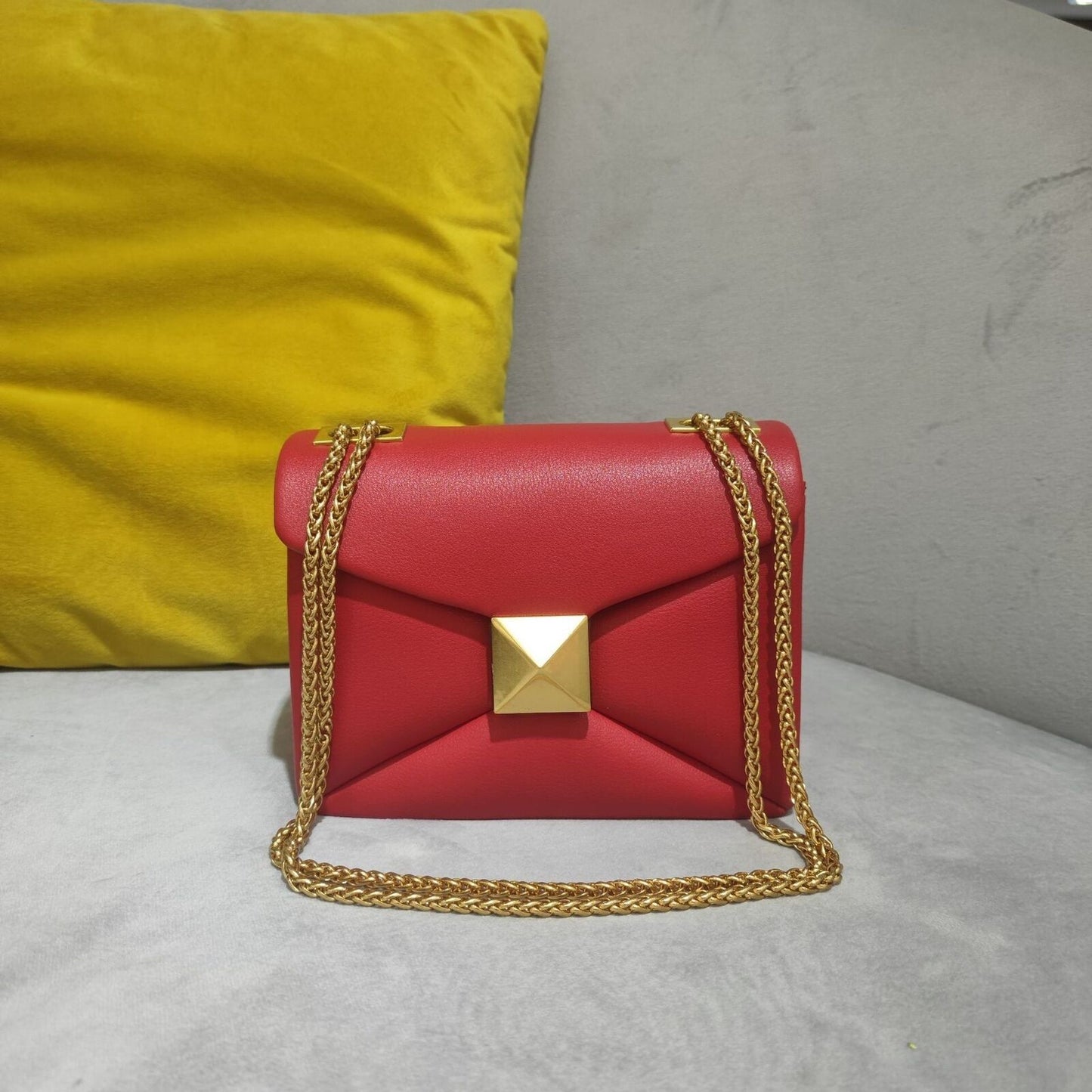 Genuine Leather Bag Handbag Golden Chain Shoulder Purse Green Tote Bag Crossbody