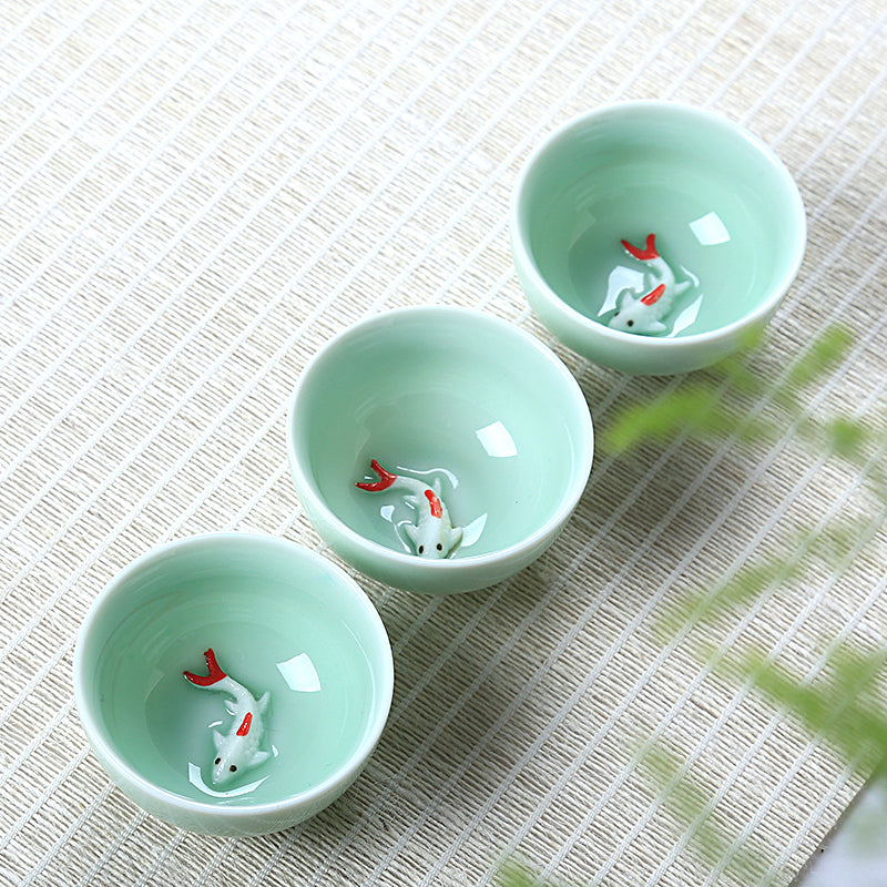 Porcelain Tea Cup Chinese Teacup Fish Relief China Cup Ceramic Cup For Pu'er Tea