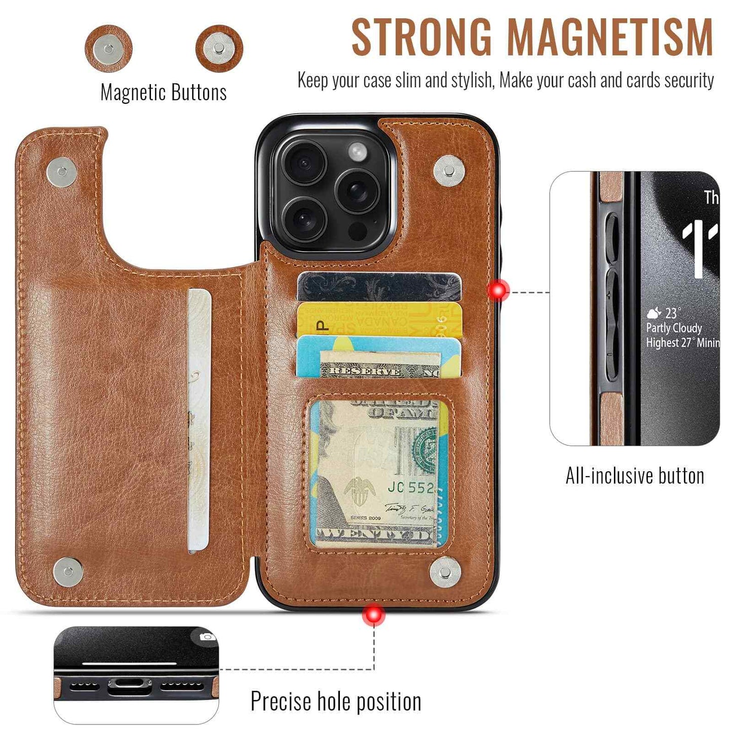 Magnetic Wallet Case for iPhone 16 15 14 13 12 Pro Max SE 2022 8 7 Card Slots