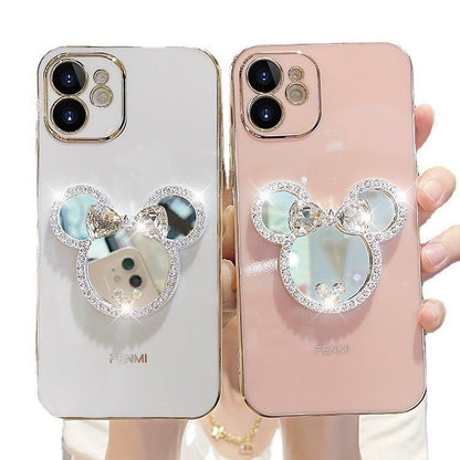 For iPhone 17 Pro Max/16/15 Cute Bling Mirror Holder Phone Case w/Chain 8 color