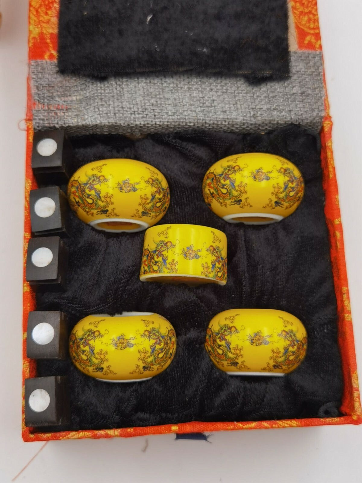 1set 5pcs Asian Bamboo Bird Cage Dragon Yellow Ceramics Cups
