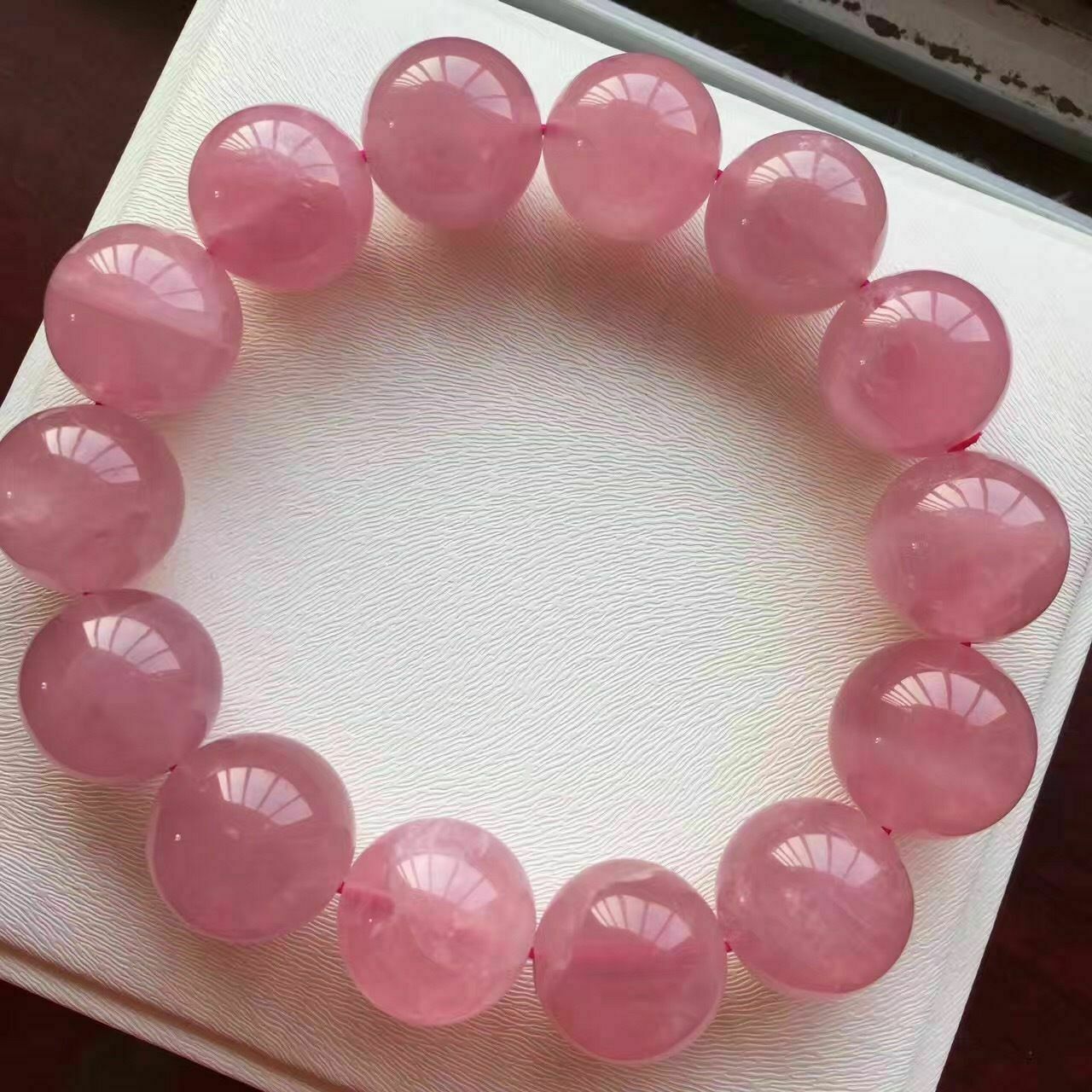 Natural Madagascar Rose Quartz Crystal Stretch Beads Bracelet 15-14mm AAA