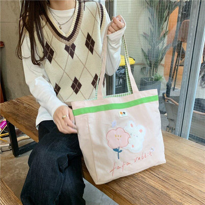 Cartoon Shoulder Bag Canvas Large Shopper Bag Fashion Casual Book Pouch 30*13*34