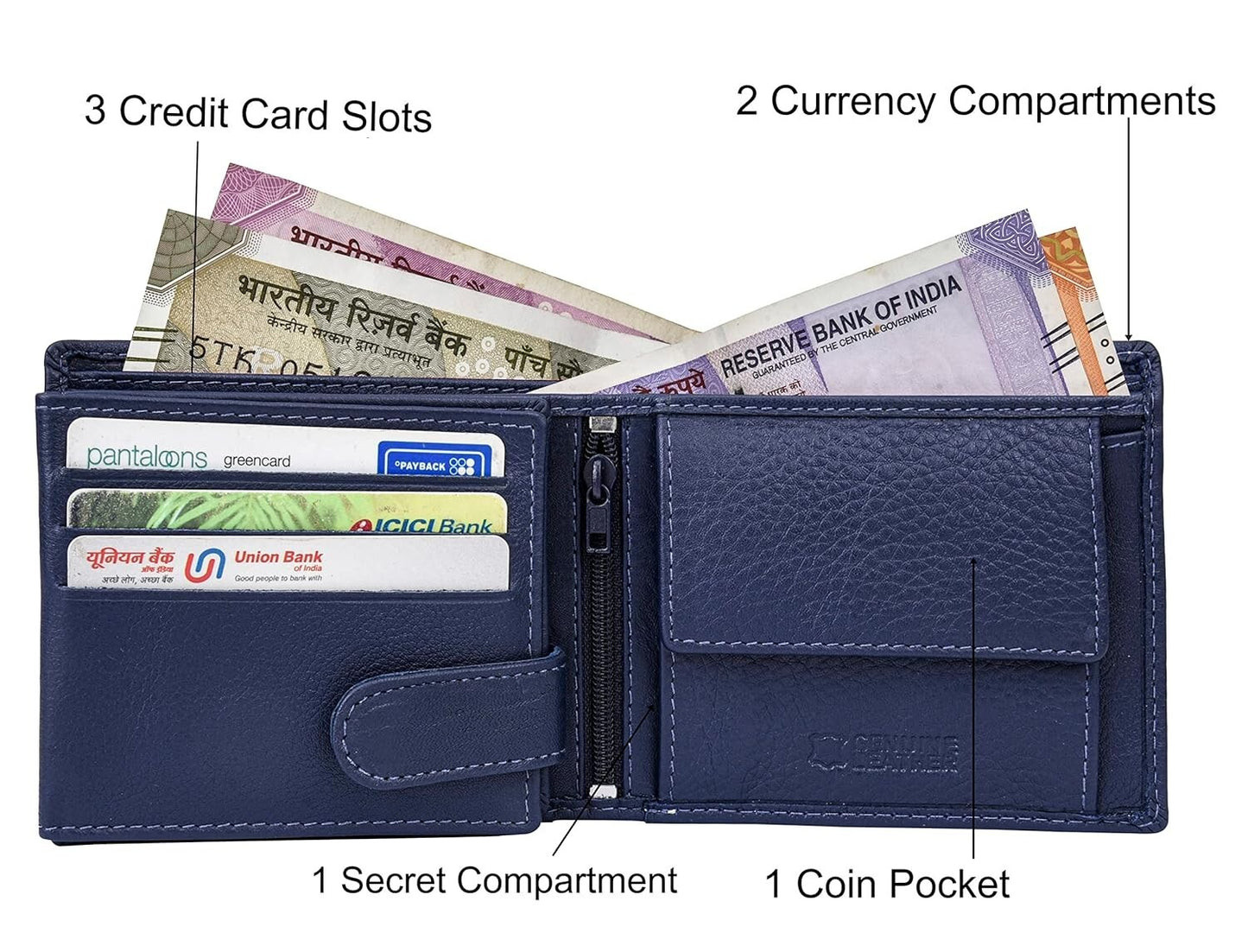 New Blue/White Bi-Fold Leather Men's Wallet RFID Protection Gift Item