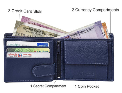 New Blue/White Bi-Fold Leather Men's Wallet RFID Protection Gift Item