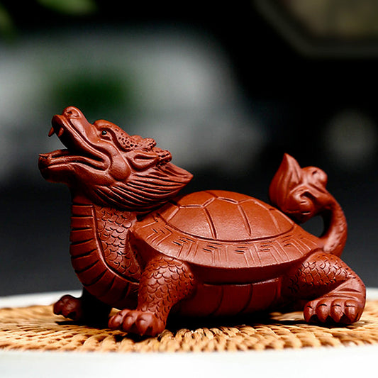 Dragon Turtle Statue Tea Pet Tea Play Chinese Yixing Purple Clay Handmade Mascot