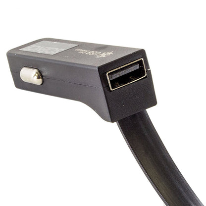 Flat USB Charging Cable for Car, Built-in USB Port (2.1A) and MicroUSB Plug, 14"