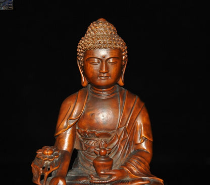 Tibet Buddhism Boxwood Wood Amitabha Sakyamuni Shakyamuni Medicine Buddha Statue