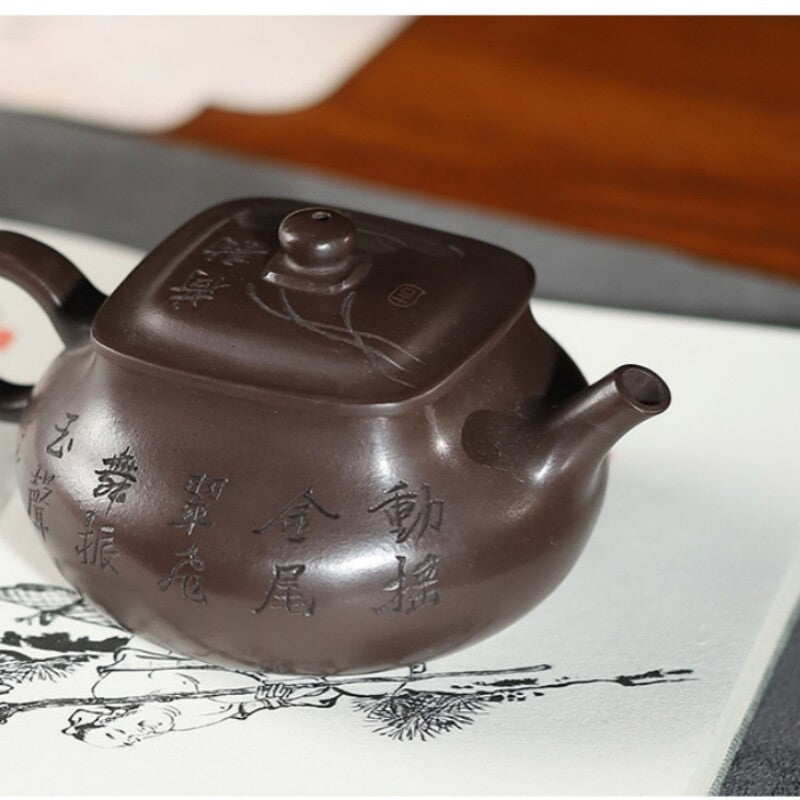 Original Ore Real Yixing Zisha Tea Pot Full Handmade Carved Pot Old Purple Clay