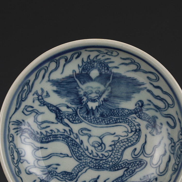 5"in Chinese Jingdezhen Blue and White Porcelain Dragon Grain Saucer Small Plate