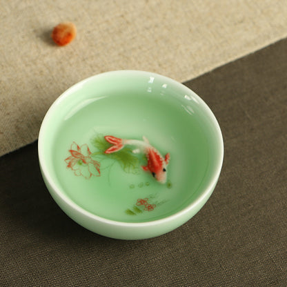 promotions Chinese kungfu tea cup porcelain fish relief carved cup 1.7oz floral