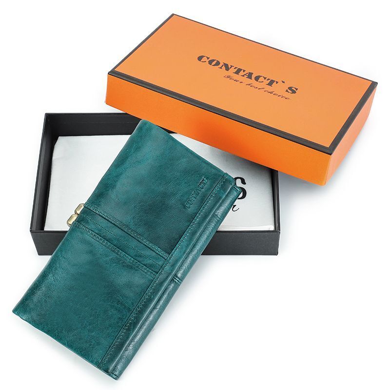 Wallet Metal Frame Genuine Leather Purse Hasp Zipper Coin Pocket Card Holder Bag