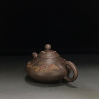 Chinese Yixing Zisha Clay Handmade Exquisite Teapot （三足水平壶 底款：柏原（清））