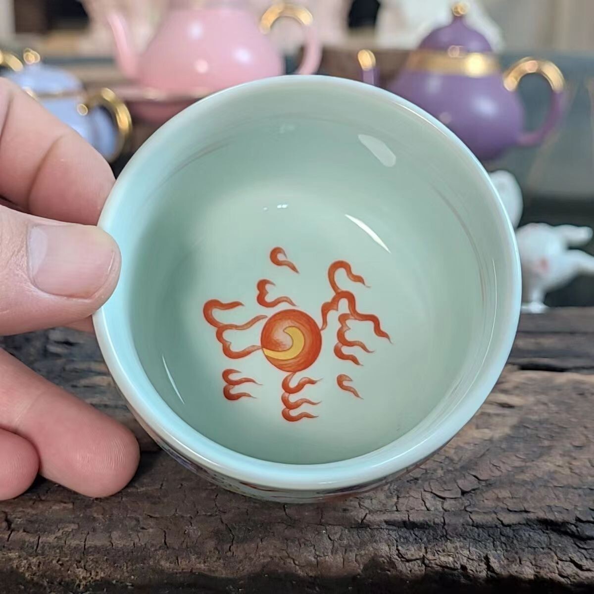 Chinese Jingdezhen Porcelain Enamel Color Tea Cup :red Dragon 130ml Tea Cups